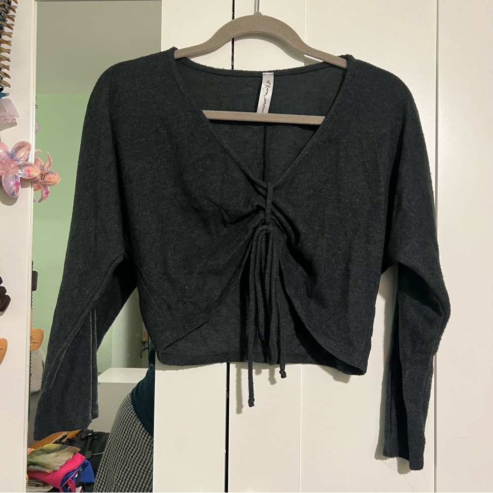 Dark Grey Long Sleeve Ruched Top